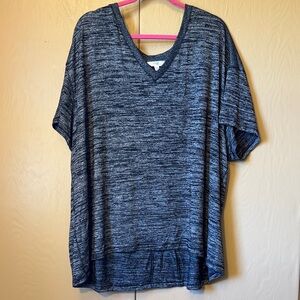 Terra & Sky 3X Stylish Heathered Black V-Neck Short Sleeve Top